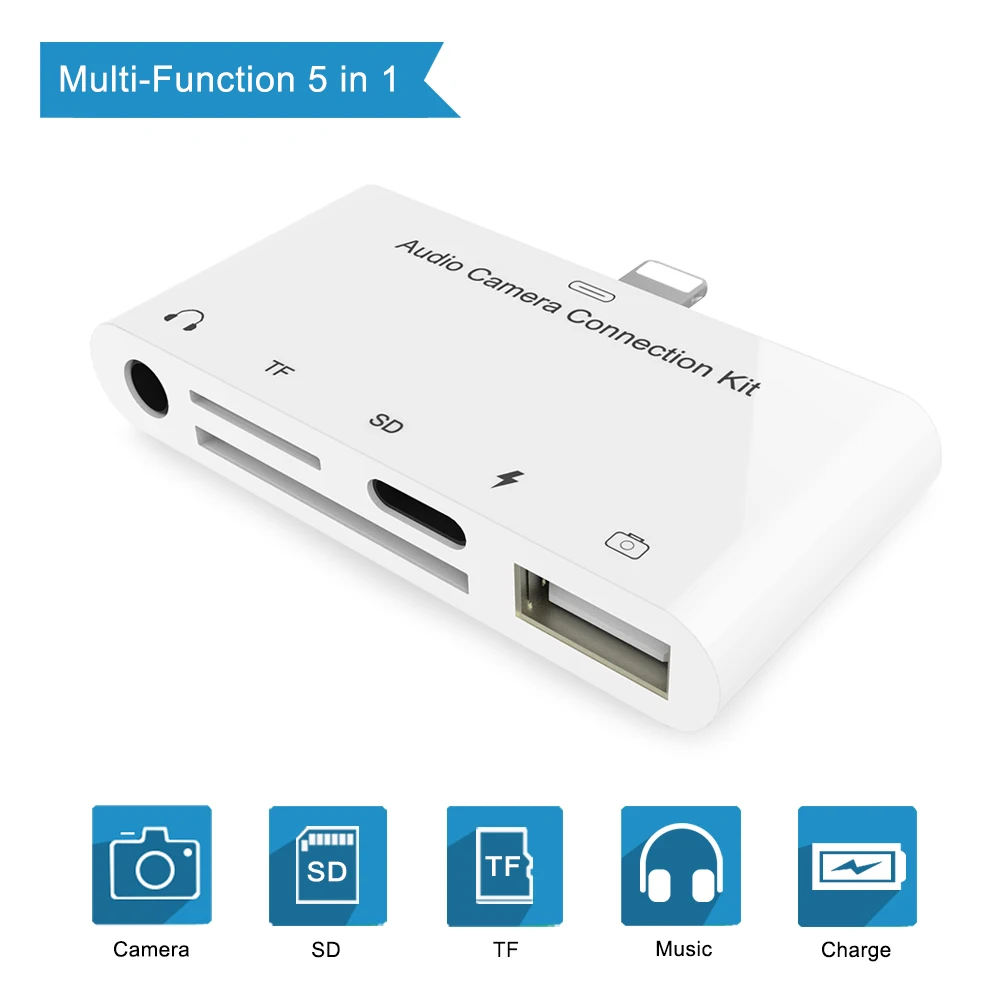 5 in 1 SD TF Card Camera Connection Kits for Lightning to USB Camera Reader adapter OTG Cable For iPhone 11 X 6 7 8 For Ipad Air