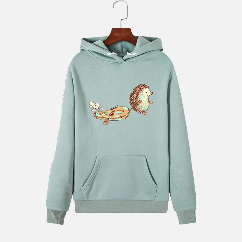 

Autumn Drawstring Hedgehog Print Women's Hoodies Pocket Thicken Loose Female Sweatshirts 2021 Winter New Casual Ladies Pullovers