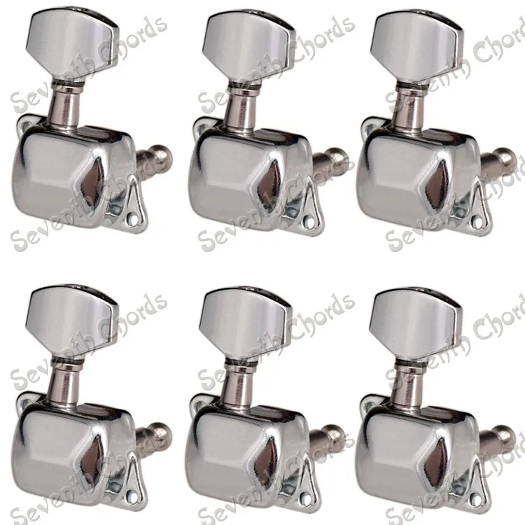 

A Set 6R Chrome Inline Semiclosed Guitar Tuning Pegs keys Tuners Machine Heads for Electric Guitar - 18mm Small Square Button