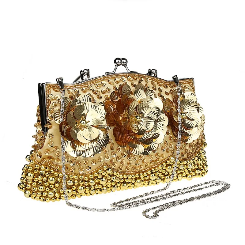 Женская вечерняя сумка клатч на цепочке с цветами и блестками|Сумки ручками| |
