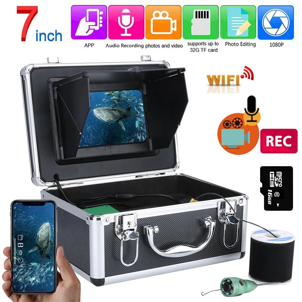 

15M 20M 6W IR Camera Fish Finder Underwater Fishing 1080P Camera Kit 7 Inch WIFI Wireless 16GB Video Recording DVR