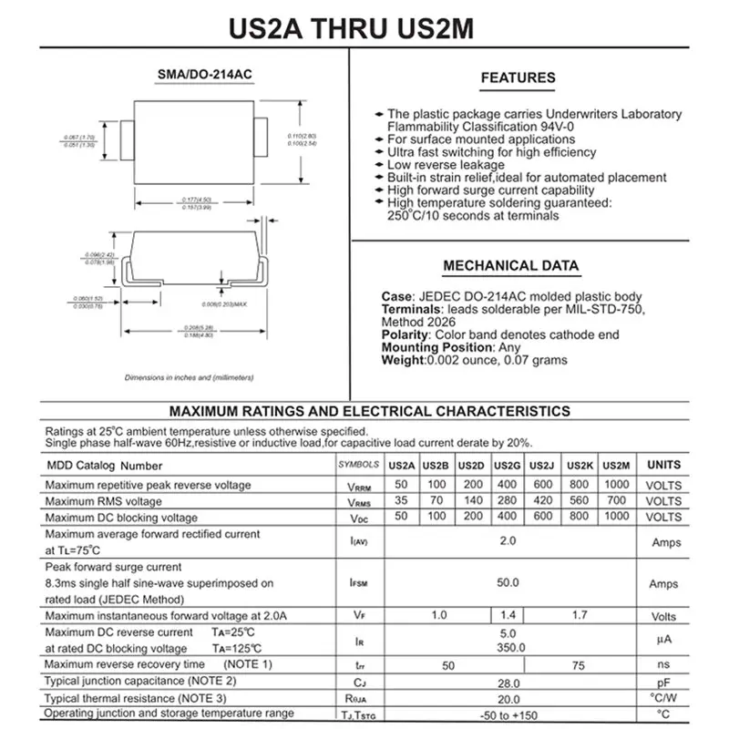 SMD Ultra быстрое восстановление выпрямительного диода US3MBF US2J US3M US2D US3D US2G US2M 2A 50 в 200 100