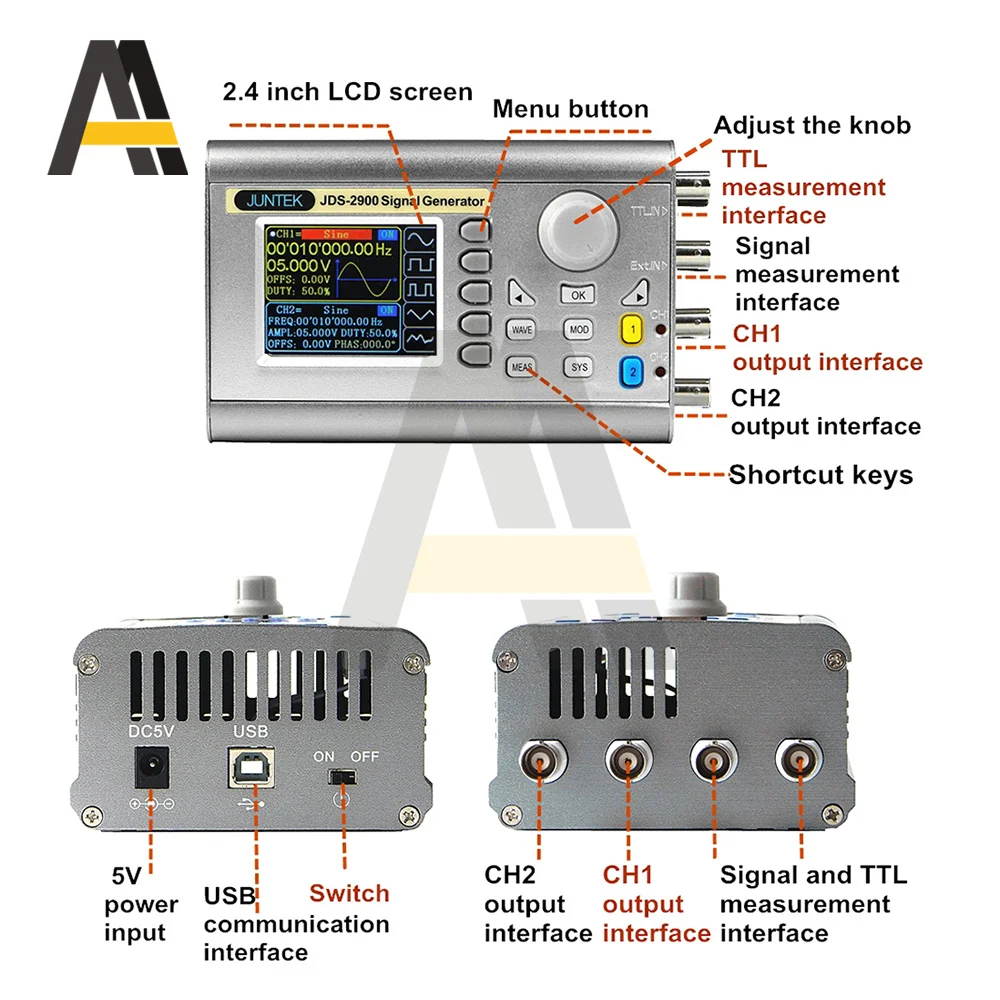 Генератор сигналов DDS Aideepen JDS2900 15-60 МГц цифровое управление Двухканальный