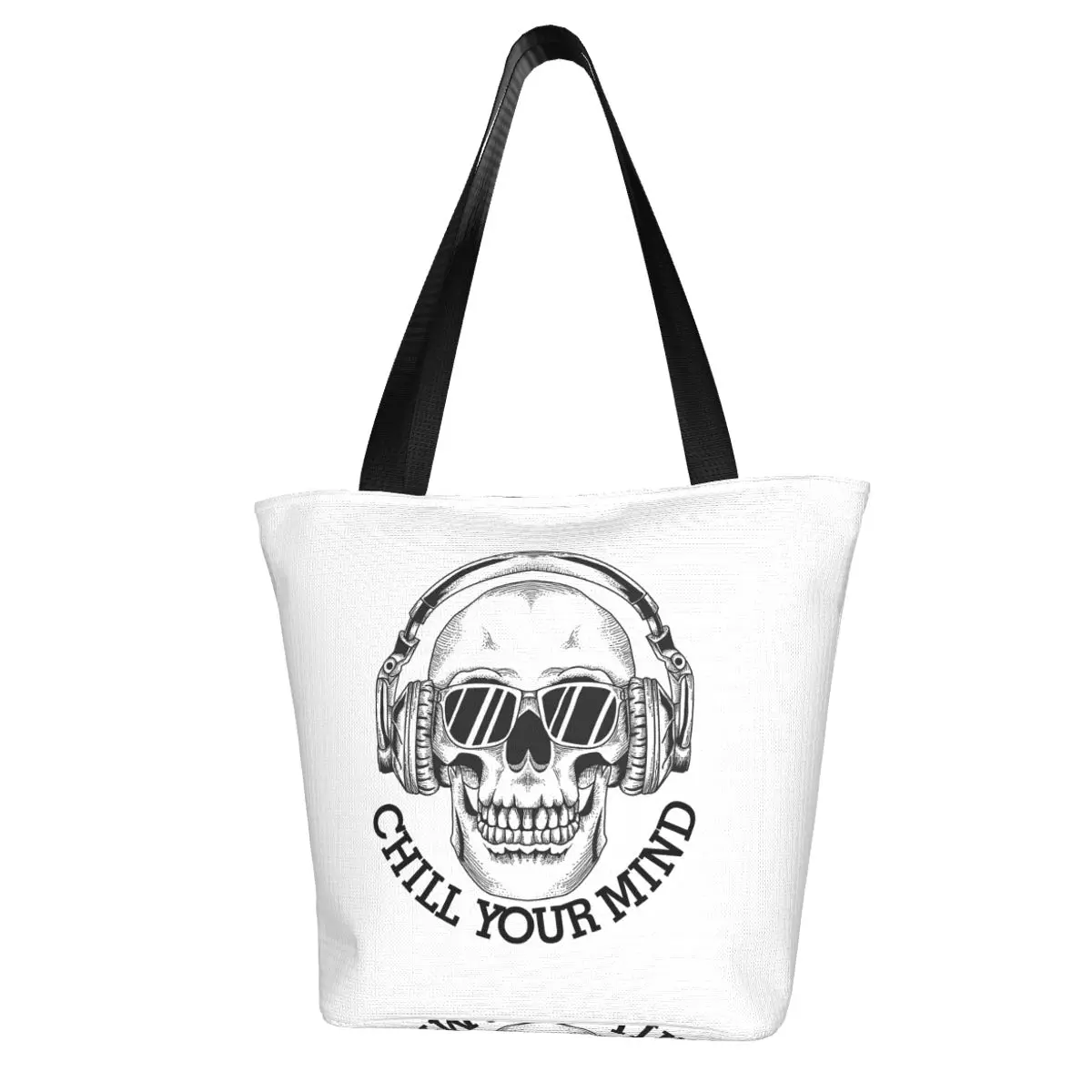 Chill Your Mind Music Skull Shopping Bag Aesthetic Cloth Outdoor Handbag Female Fashion Bags