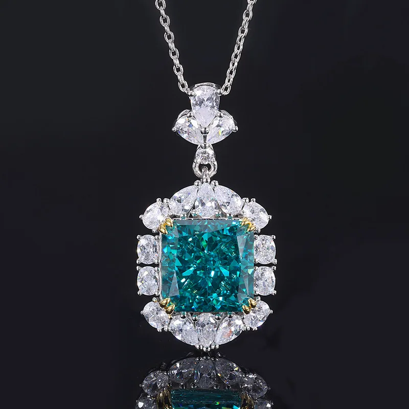 Shipei Luxury 925 Sterling Silver Radiant Cut Created Moissanite Gemstone Women Pendant Necklace Fine Jewelry Christmas Gift |