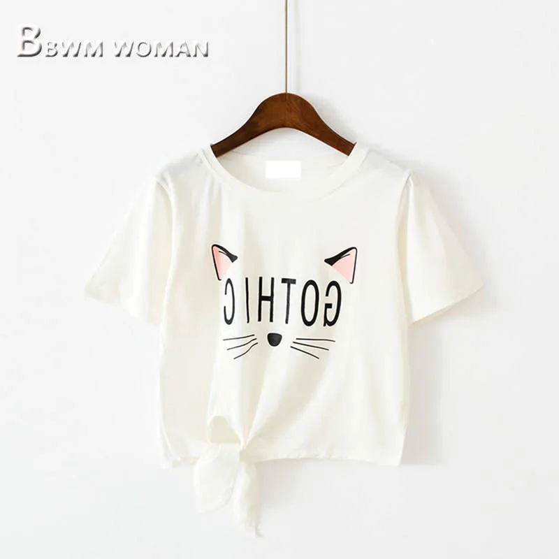 Женская футболка с кошачьими ушками короткая 5 цветов на выбор 2019|Футболки| |