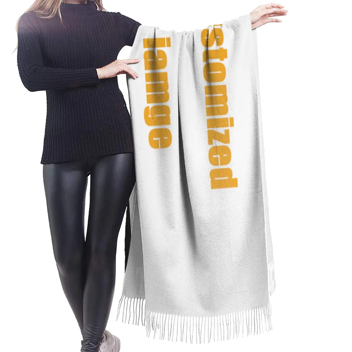 Женский кашемировый шарф с кисточкой на осень |