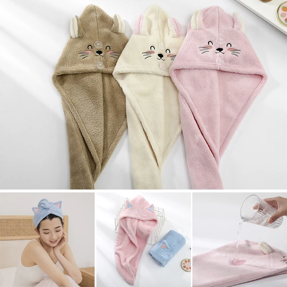 

Microfiber Quickly Dry Hair Hat Textile Towel Cute Cartoon Embroidered Tricorne Hat Quick-drying Hair Towel For Bath