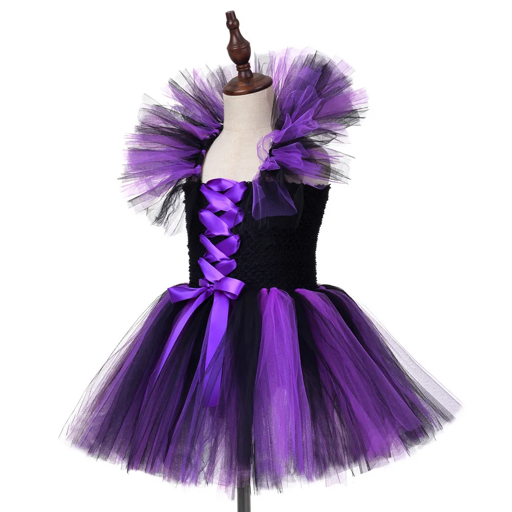 Фиолетовый костюм ведьмы с шляпой для девочек Вечерние Платья До Колена дня