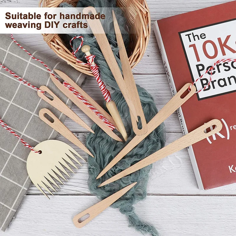

10 Pieces Wood Hand Loom Stick Set, Wood Weaving Crochet Needle,Shuttles,Weaving Stick,Wood Weaving Comb for Crafts DIY