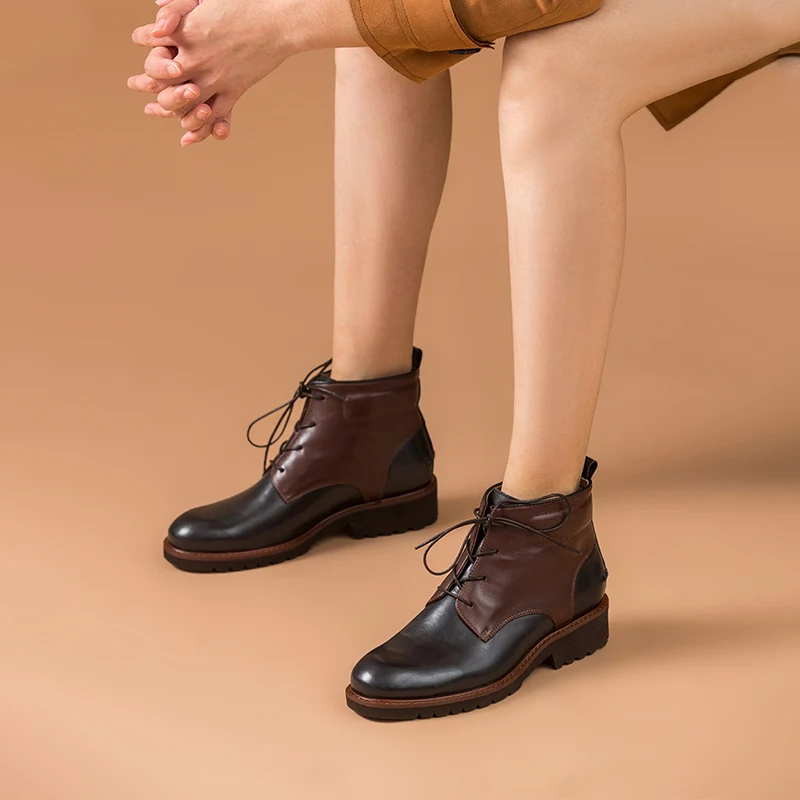 BeauToday/женские ботильоны из натуральной коровьей кожи с круглым носком на