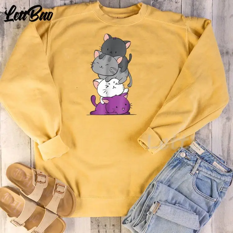 

Best-selling Kawaii Cat Aesthetic Sweatshirts Women's Long Sleeve Top Casual Round Neck Streetwear Top Cartoon Sweatshirt