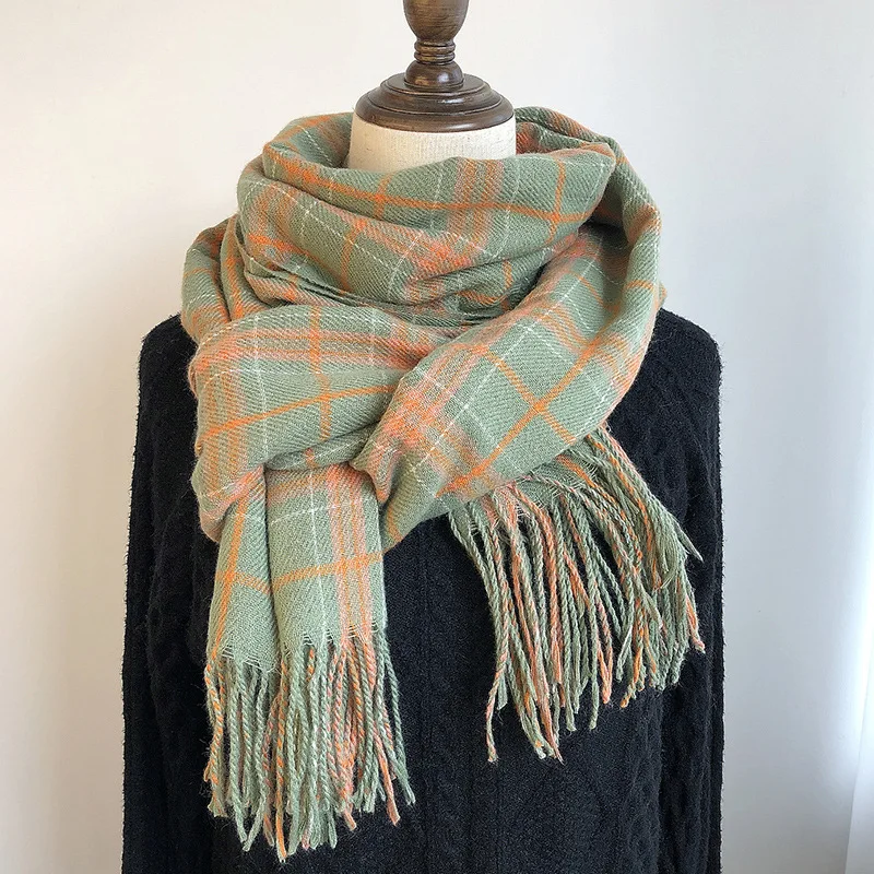 2021 New Women's Luxury Cashmere Plaid Scarf Korea Japan Sweet Autumn Winter Fashion Warm Long Tassel Scarves Shawl For Ladies  - buy with discount