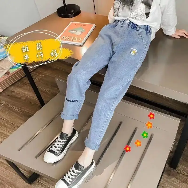 

2021 Casual Cotton Spring Autumn Jeans Pants Warm For Girls Children Kids Trousers Clothing Teenagers High Quality