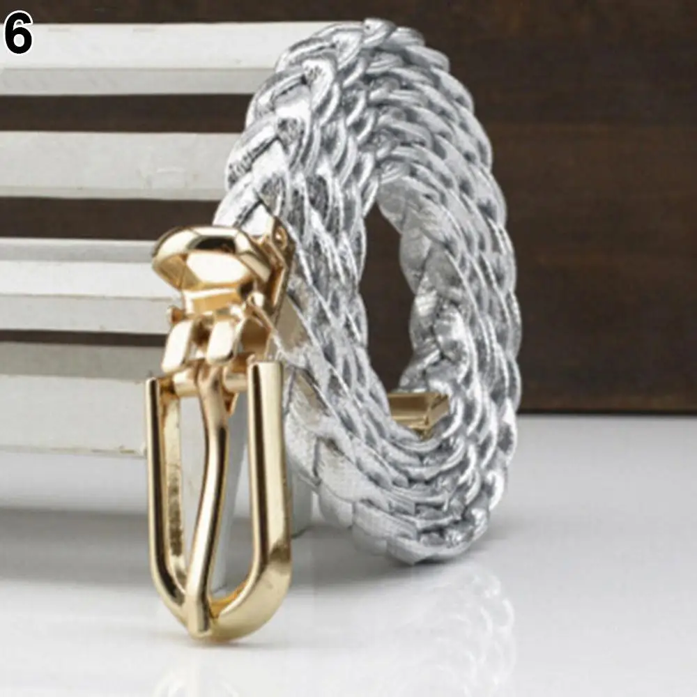 

50% Hot Sales Women Buckle Strap Waistband Braided Faux Leather Vivid Narrow Thin Waist Belt