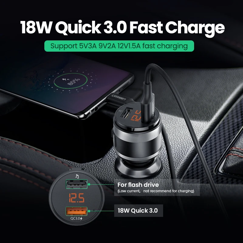 ugreen bluetooth fm transmitter quick 3 0 car charger bluetooth 4 2 wireless radio adapter dual usb fast car charger free global shipping