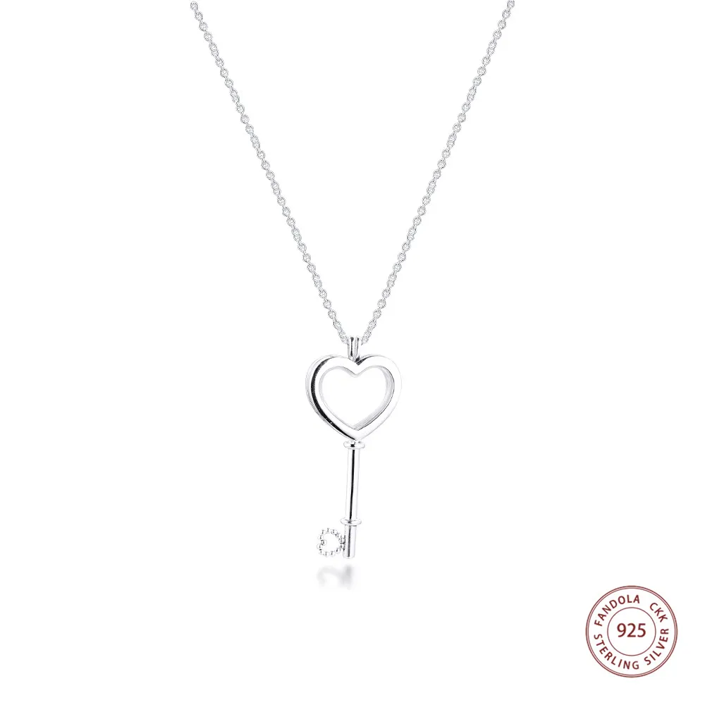 Подлинное 925 Чистое серебро плавающее медальон сердце ключ ожерелья звено цепи