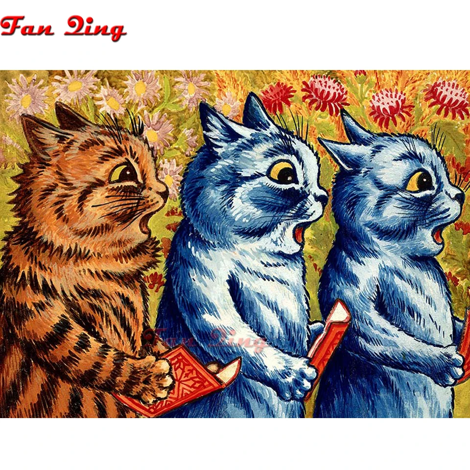 

Алмазная вышивка пение кошки, алмазная живопись, вышивка крестиком, Алмазная мозаика в комплекте, квадратная вышивка, узор для домашнего де...