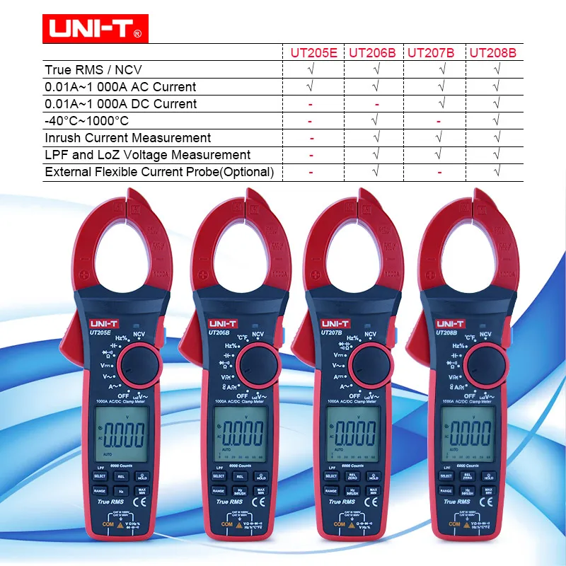 UNI-T Digital Clamp Meter AC/DC 1000A 1000V True RMS current capacitance resistance tester  UT206B / UT207B / UT208B