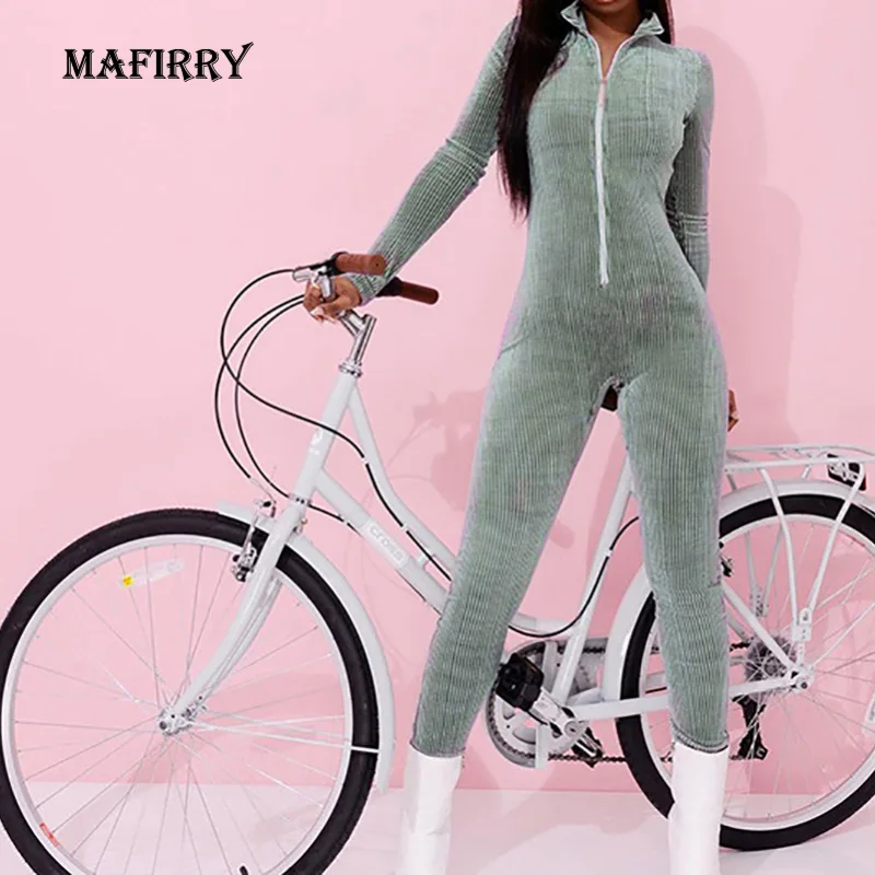 

Новинка 2021, Женский пикантный Облегающий комбинезон с воротником-стойкой, однотонный повседневный комбинезон с длинным рукавом, Комбинезо...