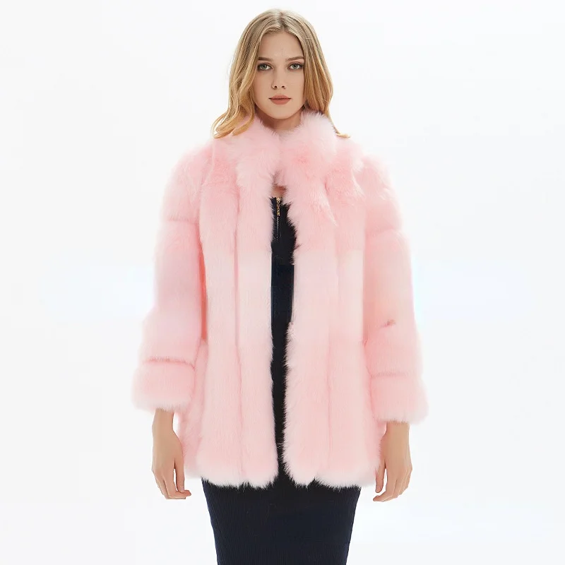 Fox Fur Faux Fur Jacket Stand Up Collar Casual Back To The Basics Womens Fur Coat Donsignet