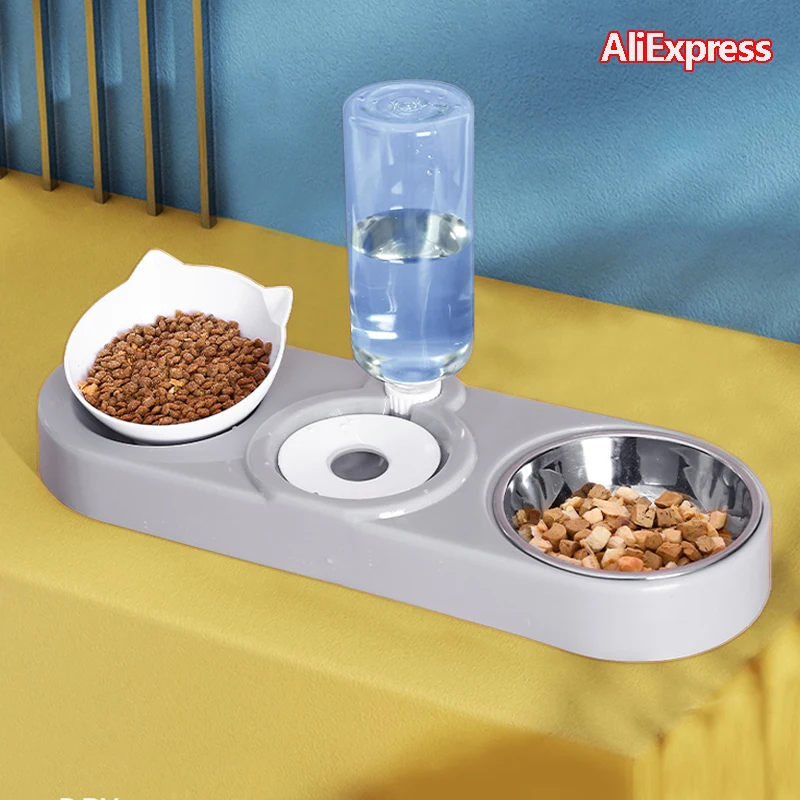

3in1 Automatic Cat Bowl Water Dispenser Water Storage Stainless Steel Pet Dog Cat Feeder Bowl Food Container with Cat Grass Bowl