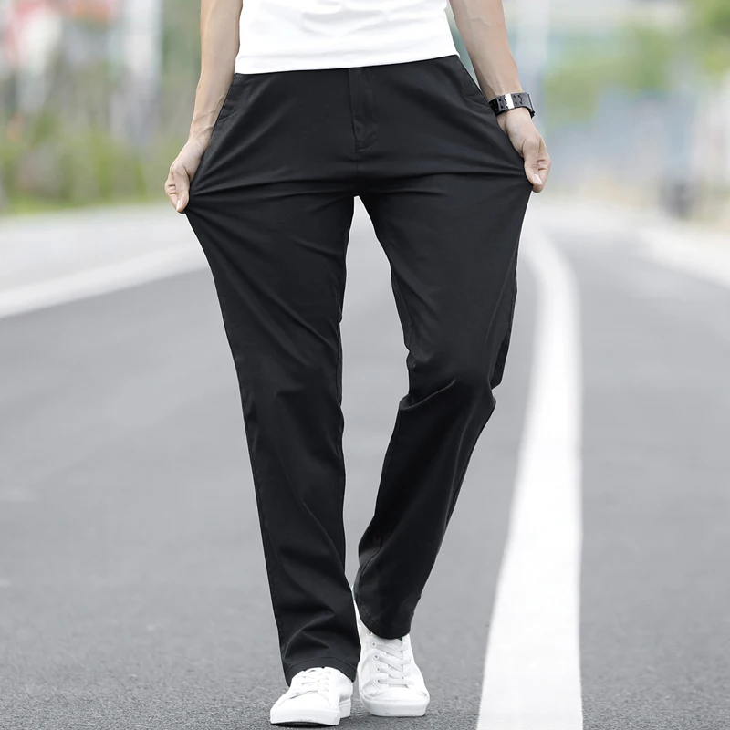 2021 Summer New Men's Thin Cotton Khaki Casual Pants Business Solid Color Stretch Trousers Brand Male Gray Plus Size 40 42 | Мужская