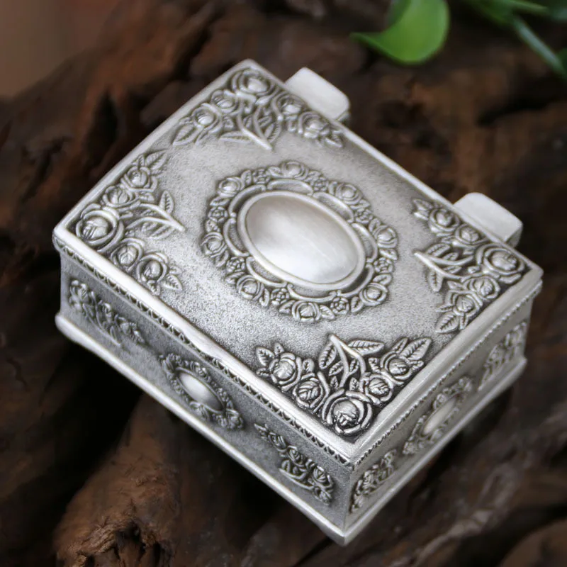 Antique Rose Flower Jewelry Box Creative Zinc Alloy Necklace Storage Box Birthday Gift Trinket Storage Display Chest Organizer