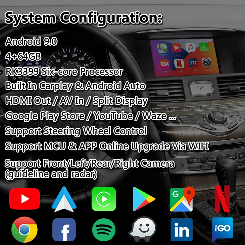 Видеоинтерфейс Lsailt Android для Infiniti Q70 2014 2020 года с беспроводной навигацией GPS carplay Waze