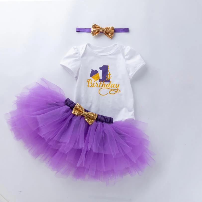 

3pcs Newborn Baptism Birthday Costume Infant Baby Girls Clothing Set Romper + Tutu Skirt + Headband Suit For New Born Outfits