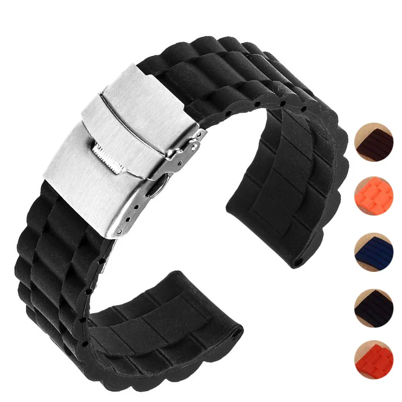 

5 colors 18mm 20mm 22mm 24mm Universal Watch Band Silicone Rubber Link Bracelet Wrist Strap Light Soft For Men Women Wristwatch