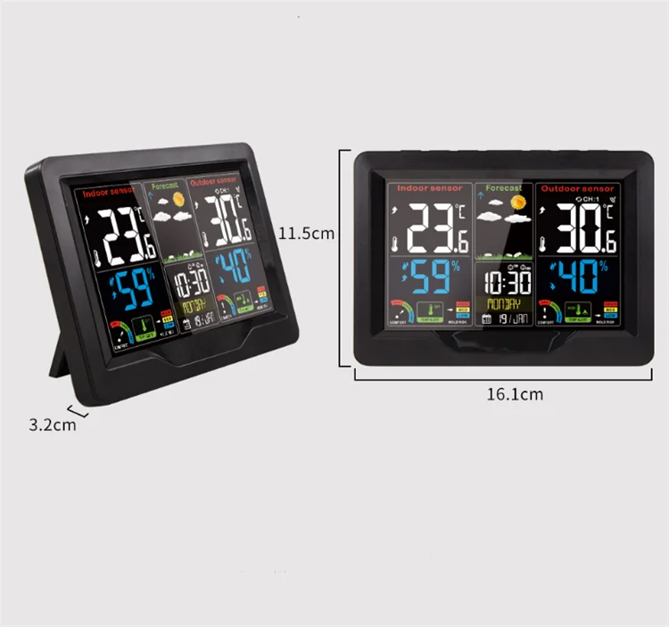 

Fanju Desk Clock Digital Alarm Clock Wireless Sensor Weather Station Indoor Outdoor Temperature Humidity Forecast