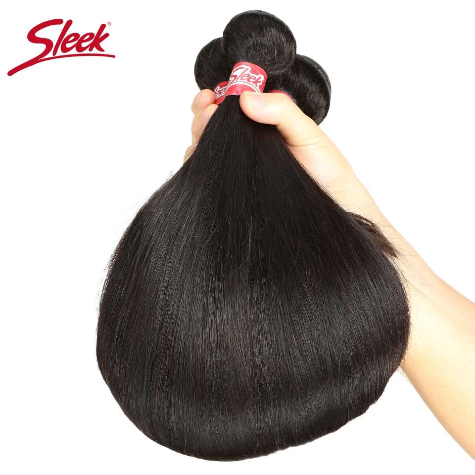 Sleek Brazilian Straight Hair Bundles With Closure Natural Color Weave Remy Human 3 2x4 Lace | Шиньоны и парики