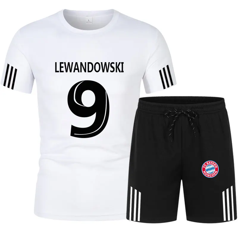 

2021Lewandowski jersey Summer Branded Men's Clothing Graphic Oversized T-shirt+Shorts men sets Football team shirt tracksuit