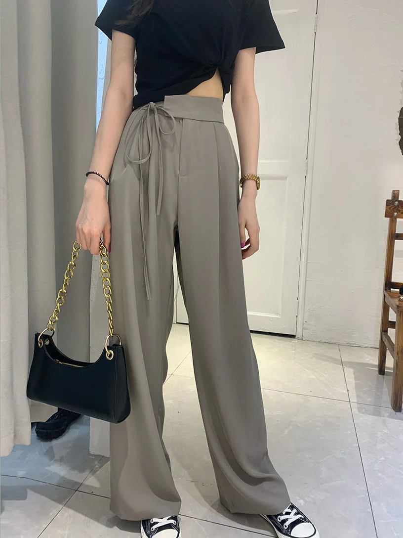 

Женские свободные широкие тонкие брюки с высокой талией, женские прямые повседневные брюки