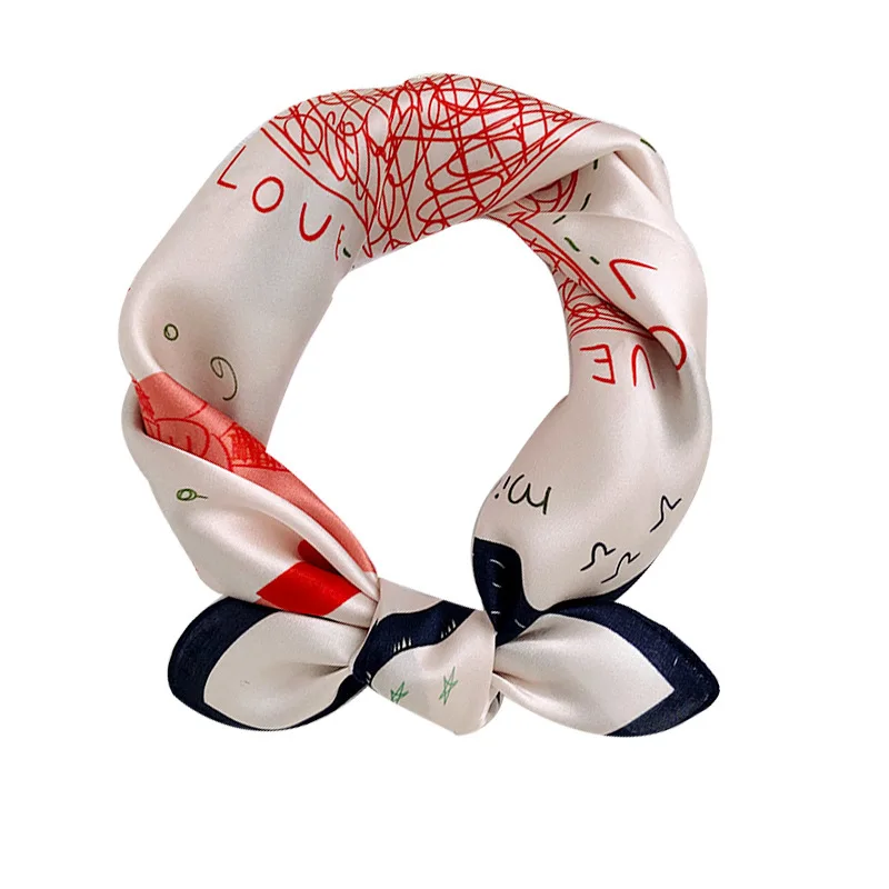 

Hot Sale Brand 100% Pure Silk Scarf Women Neck Hair Foulard Square Small Headband Hijab Print Poncho 2020 Scarves Bandana 53cm