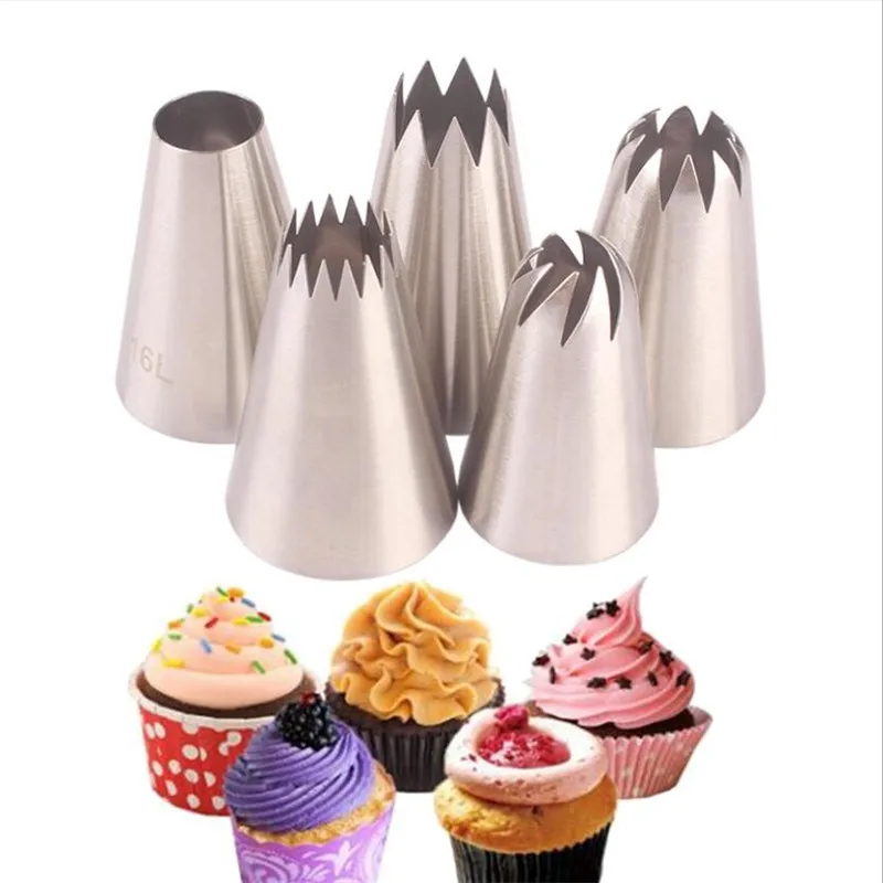 

5Pcs/lot Large Russian Icing Piping Pastry Nozzle Tips Baking Tools Cakes Decoration Set Stainless Steel Nozzles Rose Cupcake