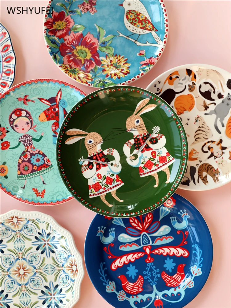 1 шт. креативная керамическая тарелка окрашенные цветы домашняя декоративная для