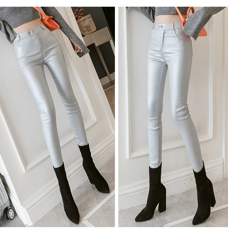Крутые кожаные брюки для женщин 2021 осень зима эластичный стрейч скинни с