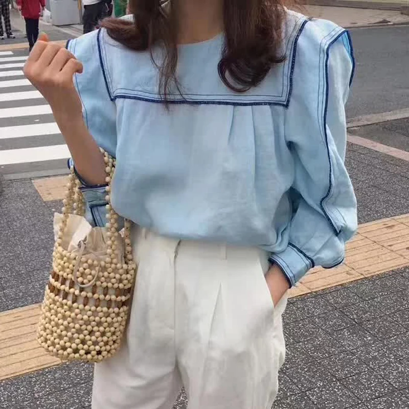 Женские лоскутные блузки с круглым вырезом повседневные женские длинным рукавом