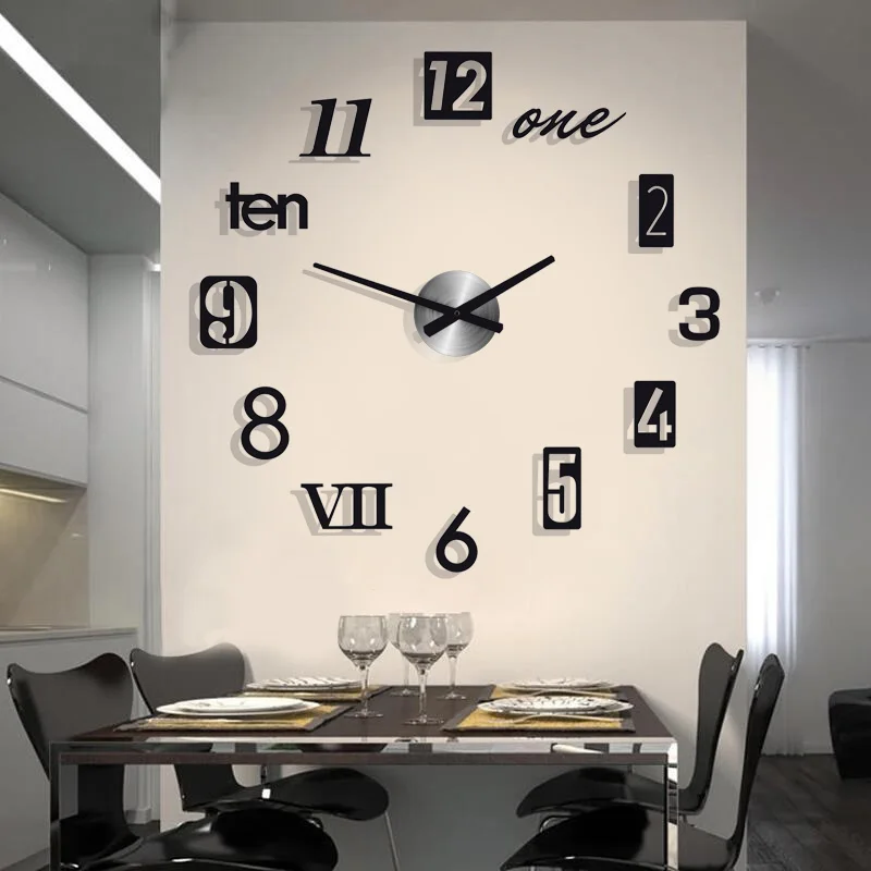 

3D European Style DIY Large Wall Clock Modern Design Art Decal Self-Adhesive Mirror Wall Stickers Clocks Watch Living Room
