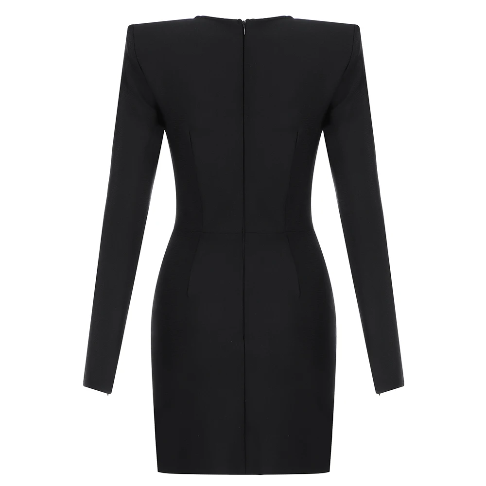 

2020 New Women Black round neck long sleeve Vestidos Celebrity Evening Party Bandage Fashion Dress Wholesale