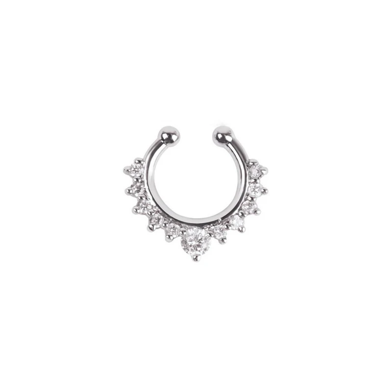 Zircons Silver 1 шт., модное регулируемое кольцо в нос, шпильки из нержавеющей стали, кольцо для перегородки, кольцо для пирсинга, кольцо в форме губ для женщин - Окраска металла: Zircons Silver
