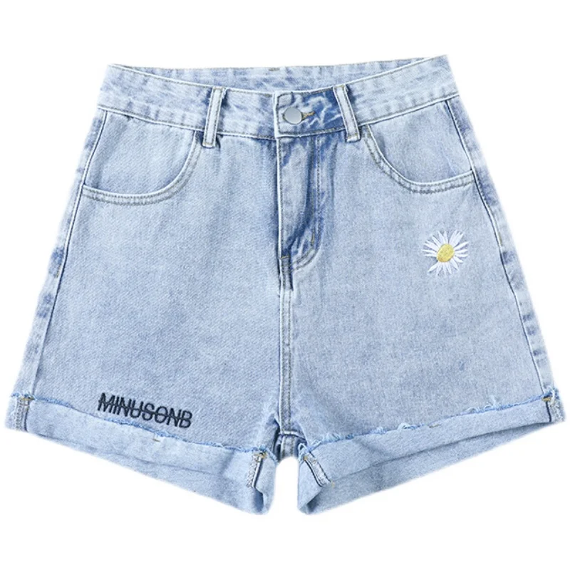 

Daisy Embroidered denim shorts Women Denim Shorts Crimping High Waist Slim Summer Jeans Shorts Feminino Chic Hot Ladies Bottom