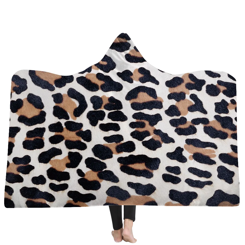 

Одеяло с капюшоном для детей и взрослых, флисовое теплое одеяло с изображением животных, с леопардовым принтом, детский подарок