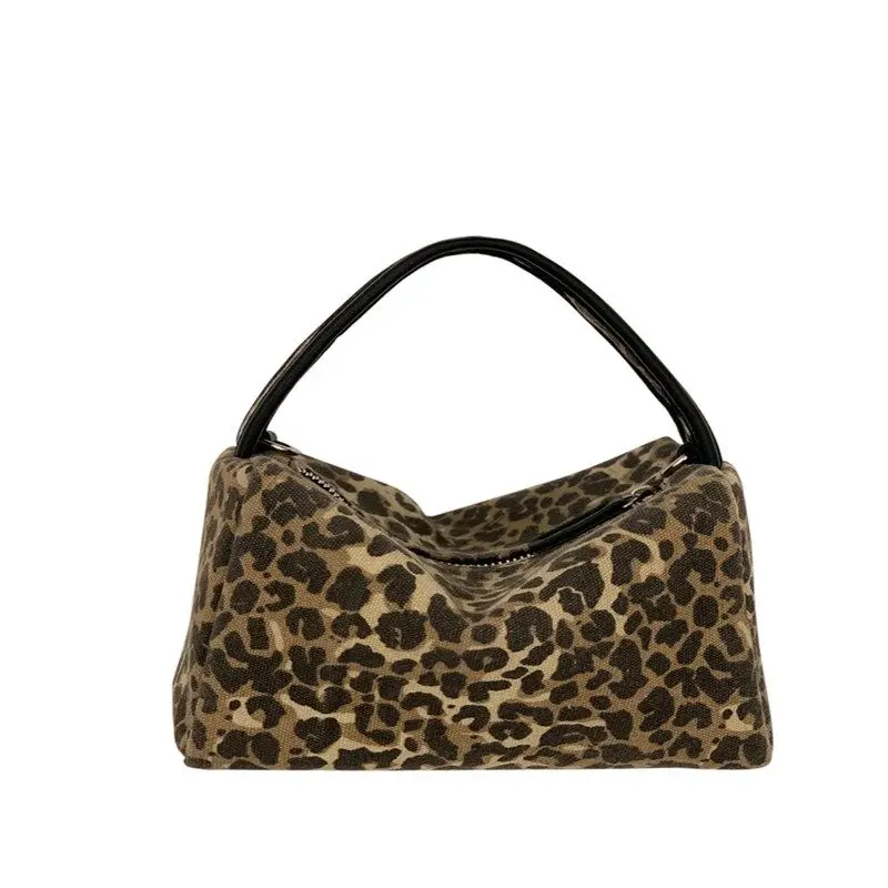 

Fashion Women Small Square Shoulder Bags Female Mini Clutch Purse Handbags Vintage Leopard Pattern Ladies Canvas Crossbody Bag