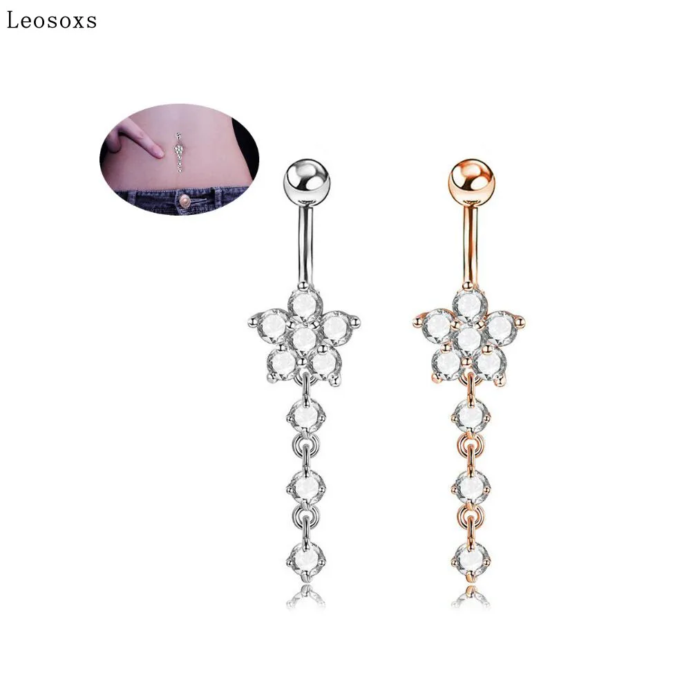

Leosoxs 1piece Piercing Jewelry Creative and Beautiful Flower Navel Nail Stainless Steel Pendant Navel Nail belly button rings
