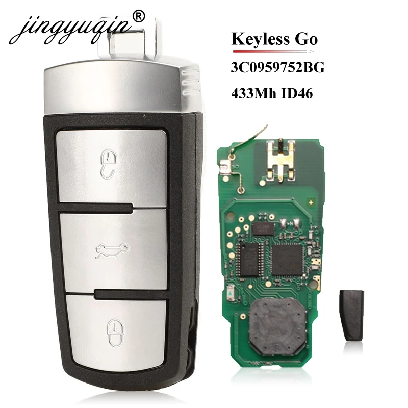 Jingyuqin 3C0959752BG /BA Smart Keyless go дистанционный ключ брелок от машины 3 кнопки 434 МГц PCF7936 ID46