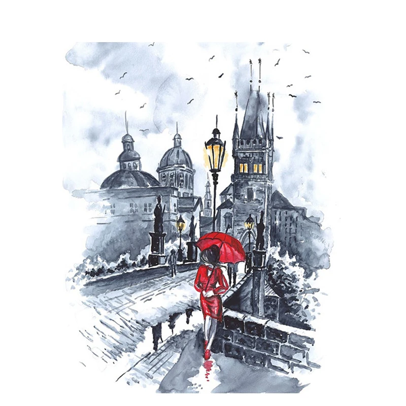 

GATYZTORY DIY Painting By Numbers Street Umbrella Woman HandPainted Oil Painting Fun At Home Unique Gift Home Decoration