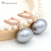 sz design korean trend big simulation pearl dangle earrings rose gold cubic zirconia earrings for women wedding jewelry gift